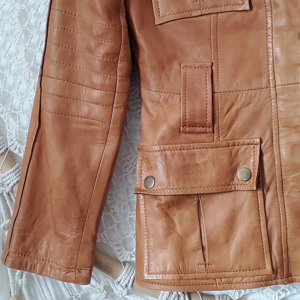 Zara Basic Leather Utility Multi Pocket Jacket - Picture 3 of 12